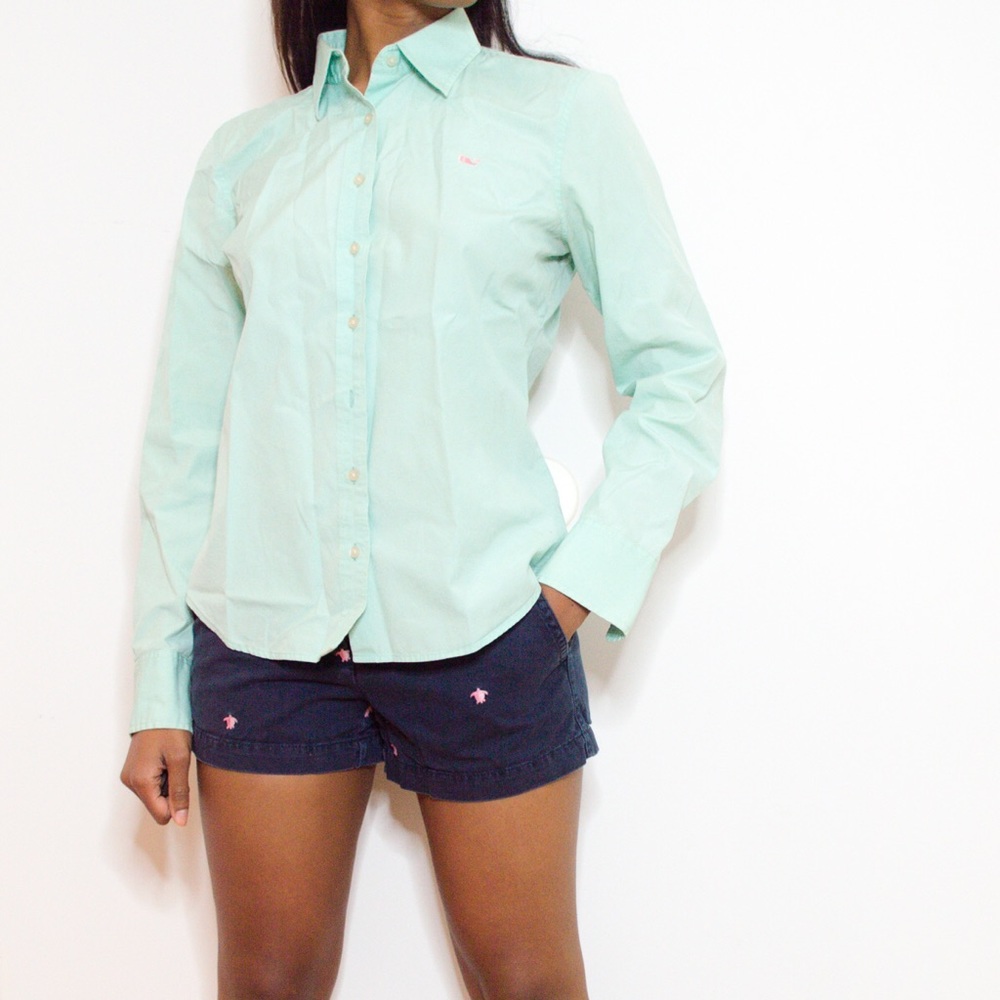 Vineyard Vines Aqua Green Long Sleeve Button Up